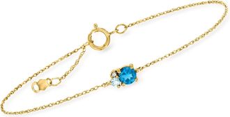 RS Pure by Ross-Simons London Blue Topaz Bracelet With Swiss Blue Topaz and Diamond Accents in 14kt Yellow Gold