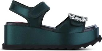 Roger Vivier Verfraaide Plateau Sandalen - Dames - Sleehakken - Groen - 41 EU - Schoenen