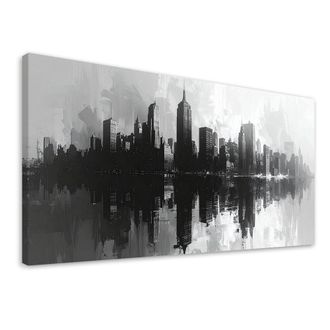 Feeby Cuadro Sobre Lienzo, Edificios De Ciudad En Blanco Y Negro Imitaci&oacute;n De Pintura, 120x60