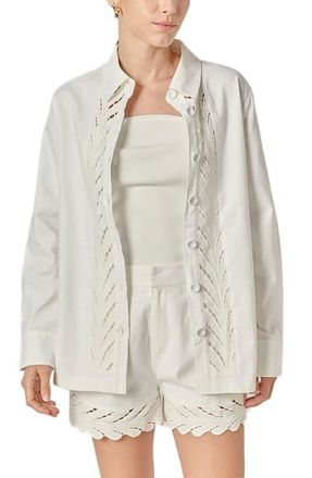 English Factory Eyelet Embroidered Oversize Linen & Cotton Button-Up Shirt in Off White at Nordstrom, Size X-Small