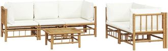 vidaXL Set De Muebles De Jard&iacute;n 6 Piezas Bamb&uacute; Y Cojines Blanco Crema Vidaxl