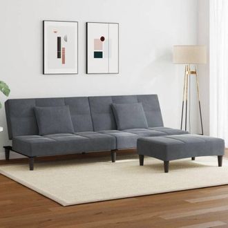 vidaXL Vidaxl - Divano Letto 2 Posti con Poggiapiedi Grigio Scuro in Velluto
