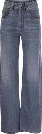 Brunello Cucinelli Contemporary Loose Pants - Dames - Regular Fit Jeans - Blauw - L - Katoen - Jeans