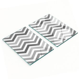 OEM Set Di Due Taglieri Decorativi In Vetro Grigio A Zig-zag Per Cucina, 2x40x52 Cm