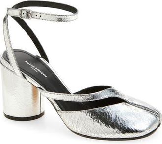 Maison Margiela Tabi Metallic Ankle Strap Pump in Metallic Silver at Nordstrom, Size 10.5Us