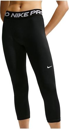 Nike Pro Mid-Rise Crop Leggings Womens Workout Black/White : 2XL (US 20-22), Polyester/Spandex