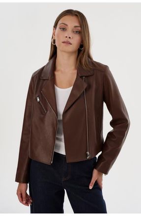 LaMarque VALERIA | Leather Biker Jacket in Brown at Nordstrom, Size X-Small