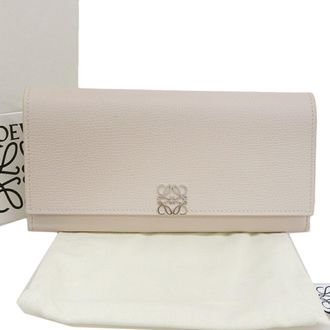 Loewe Beige Light Gray Leather Long Wallet (Bi-Fold) (Pre-Owned)