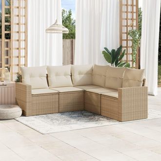 vidaXL Vidaxl - Juego De Sof&aacute;s Jard&iacute;n Con Cojines 5 Pzas Rat&aacute;n Sint&eacute;tico Beige