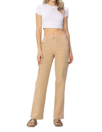 Judy Blue Cargo Straight Leg Pants In Khaki