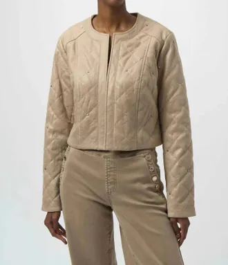 Joseph Ribkoff Cropped Quilted Casual Jacket In Fawn