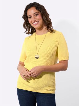 Casual Looks Kurzarmpullover CASUAL LOOKS Kurzarm-Pullover, Damen, Gr. 36, zitrone, 50% Baumwolle, 50% Polyacryl, unifarben, Pullover Kurzarmpullover