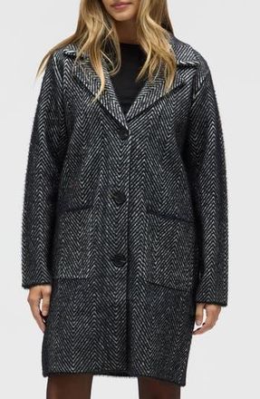 NVLT Chevron Print Eyelash Coat in Black/White at Nordstrom Rack, Size X-Large