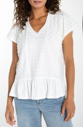 Liverpool L.A. Texture Peplum Top in White at Nordstrom, Size Medium P