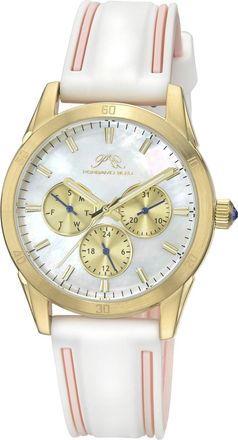 Porsamo Bleu Womens Georgie Multifunction Silicone Gold Tone, Pink and White MOP Dial Watch 1501BGER