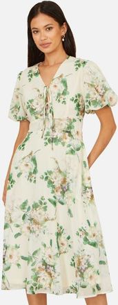 Yumi Floral Front Tie Detail Tea Dress in Ivory at Nordstrom, Size 12