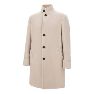 Eleventy Single-Breasted Coats, male, Beige, M, Wool and Cashmere Coat