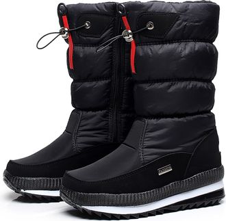 Generic Womens Boots Winter Lined Warm Platform Ankle Boots Slip On Thick Sole Fleece Padded Mid Calf Outdoor Walking Shoes Slip Water Solid Colour Snowflake 