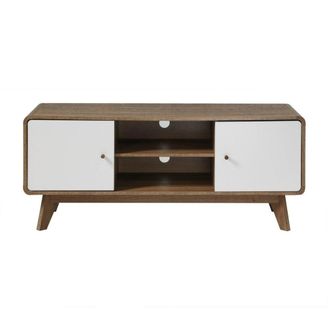 Calicosy Mueble de TV 2 Puertas y 2 Nichos L128,5 cm - Efecto Madera oscura