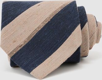 Reiss Navy & taupe Brown Silk-blend Block-stripe Tie