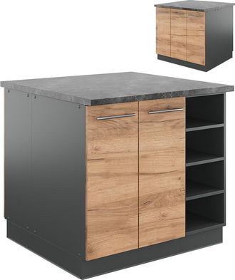 Vicco Isla De Cocina Fame-line, Oro Power Roble/antracita, 90 Cm Sin Encimera