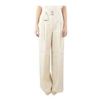 Max Mara Wide Trousers, female, Beige, Size: 2XS Linen Wide Trousers