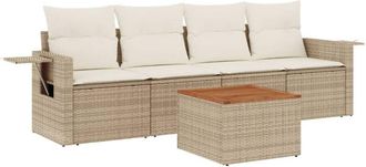 vidaXL Juego De Sof&aacute;s Jard&iacute;n Con Cojines 5 Pzas Rat&aacute;n Sint&eacute;tico Beige Vidaxl
