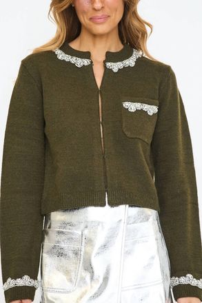 endless rose Jewel Cardigan In Olive