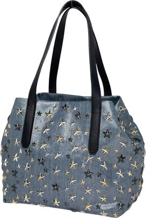 Jimmy Choo London Blue Fabric Leather Tote Bag (Pre-Owned)