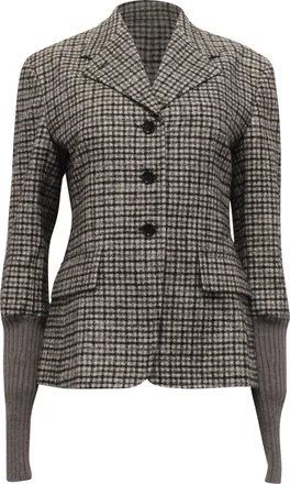 Chlo&eacute; Plaid Single-Breasted Blazer with Pockets in Grey Wool