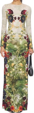 Alice & Olivia Delora Maxi Forbidden Forest Dress In Green
