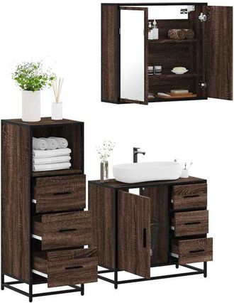 vidaXL Vidaxl - Set De Muebles Ba&ntilde;o 3 Pzas Madera Contrachapada Roble Marr&oacute;n