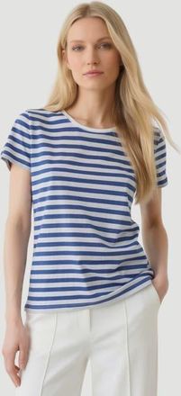 Majestic Filatures Stretch Linen Stripe Short Sleeve Crewneck T-Shirt in Abyss at Nordstrom, Size 1