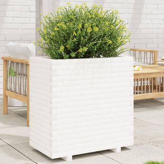 vidaXL Jardinera Madera Maciza De Pino Blanco 70x40x72,5 Cm Vidaxl