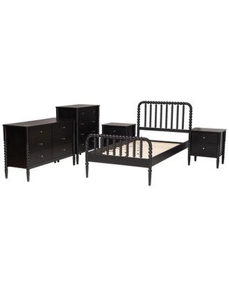 Baxton Studio Lucera Mid-Century Twin Size 5Pc Bobbin Bedroom Set