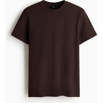 H&M Slim Fit Pima Cotton T-shirt in Dark Brown at Nordstrom, Size Xx-Large
