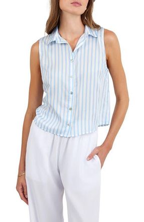 Bella Dahl Sleeveless Stripe Crop Button-Up Shirt in Tidal Blue Stripe at Nordstrom, Size X-Small