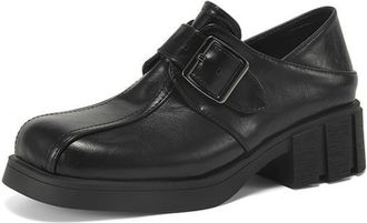 Generic Womens Strap Shoes Textured Upper Buckle Closure Chunky Block Heel Platform Round Toe Slip-On Dress Shoes Comfortable for Fashion Party,Black,7.5 UK