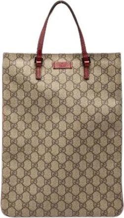 Gucci Pre-owned Coated Canvas Tote Bag - Dames - Vintage Shopper - Beige - ONE Size - Leer - Vintage
