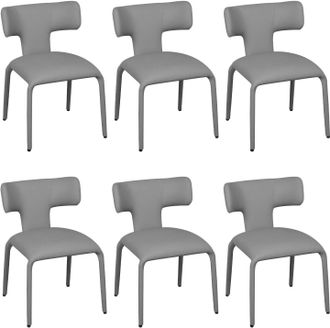 Woltu Woltu Juego De 6 Sillas De Comedor De Piel Sint&eacute;tica, Sillas De Cocina Modernas Con Patas Met&aacute;licas Para Sala De Estar, Color Gris Cuarzo