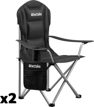TecTake 2 sillas de camping acolchadas, plegable con portavasos y bolsa, negro