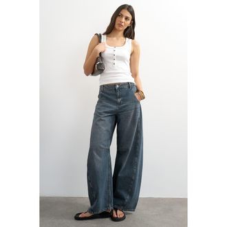 Topshop Rib Knit Half Placket Stretch Cotton Tank in White at Nordstrom, Size X-Small