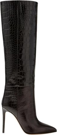 PARIS TEXAS Zwarte Kniehoge Stiletto Laarzen met Krokodillenprint - Dames - Laarzen met Hak - Zwart - 37 EU - Leer - Schoenen