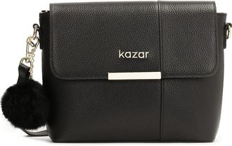 Kazar Zwarte schoudertas met afneembare pompom - Dames - Schoudertassen - Zwart - ONE Size - Leer - Tassen