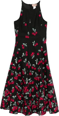Twin-Set Black Fitted Midi Cherry Print Dress