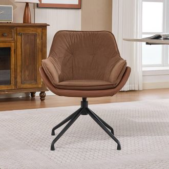 Matteo Brown Faux Leather Swivel Ergonomic Office Armchair with Auto-Return