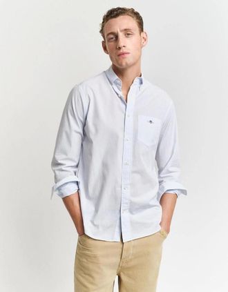 GANT Mens GANT Regular Classic Poplin Banker Shirt, Light Blue - White - Size: 42/Regular