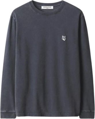 Maison Kitsun&eacute; Tops, Heren, Zwart, XL, Katoen, Fox Head Faded Comfort Long Sleeve T-Shirt