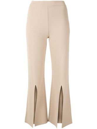 Stella McCartney slit-front flared trousers - women - Polyester/Viscose - 40 - Neutrals