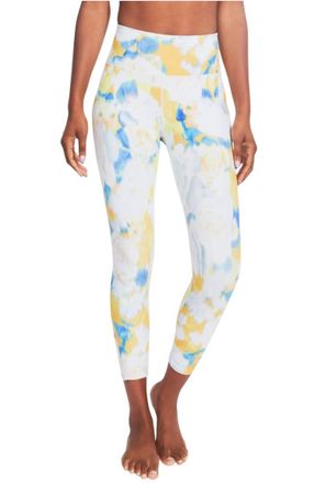 Kensie Printed Folded Waistband High Rise Leggings In Mellow Yellow